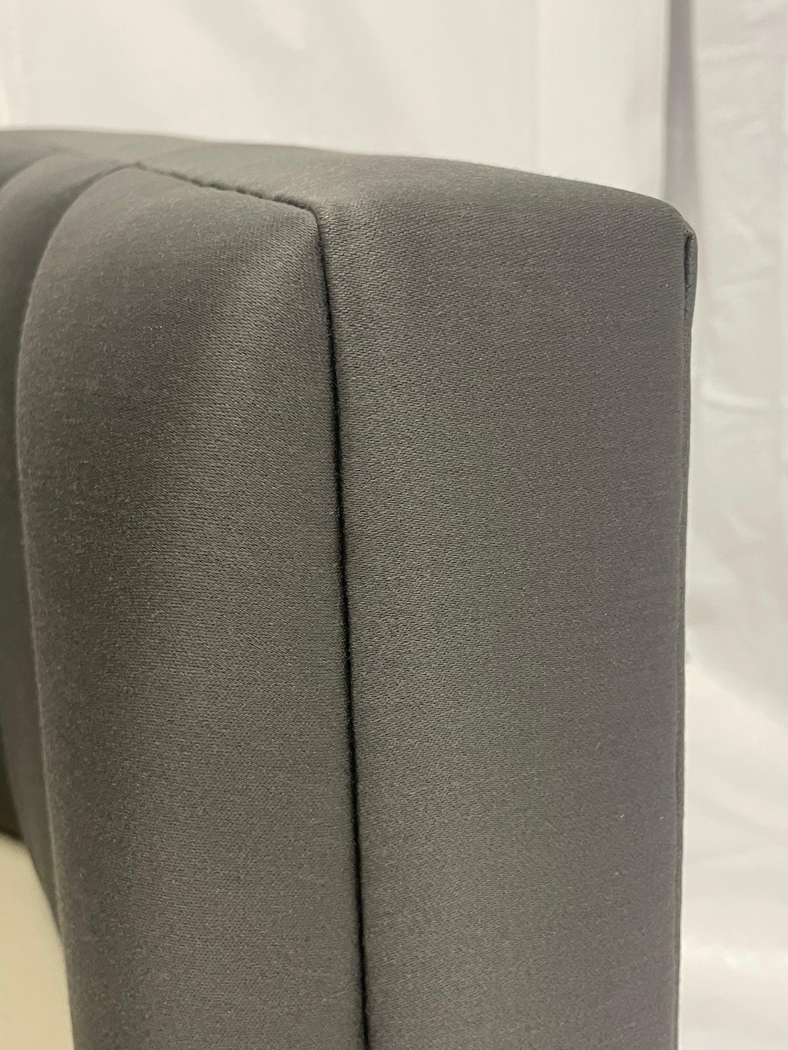 Pair of Custom American Lounge Chairs in Charcoal Gray Fabric For Sale 12