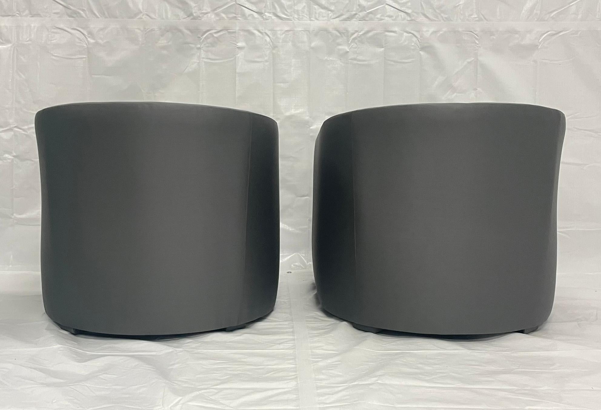 Pair of Custom American Lounge Chairs in Charcoal Gray Fabric For Sale 1