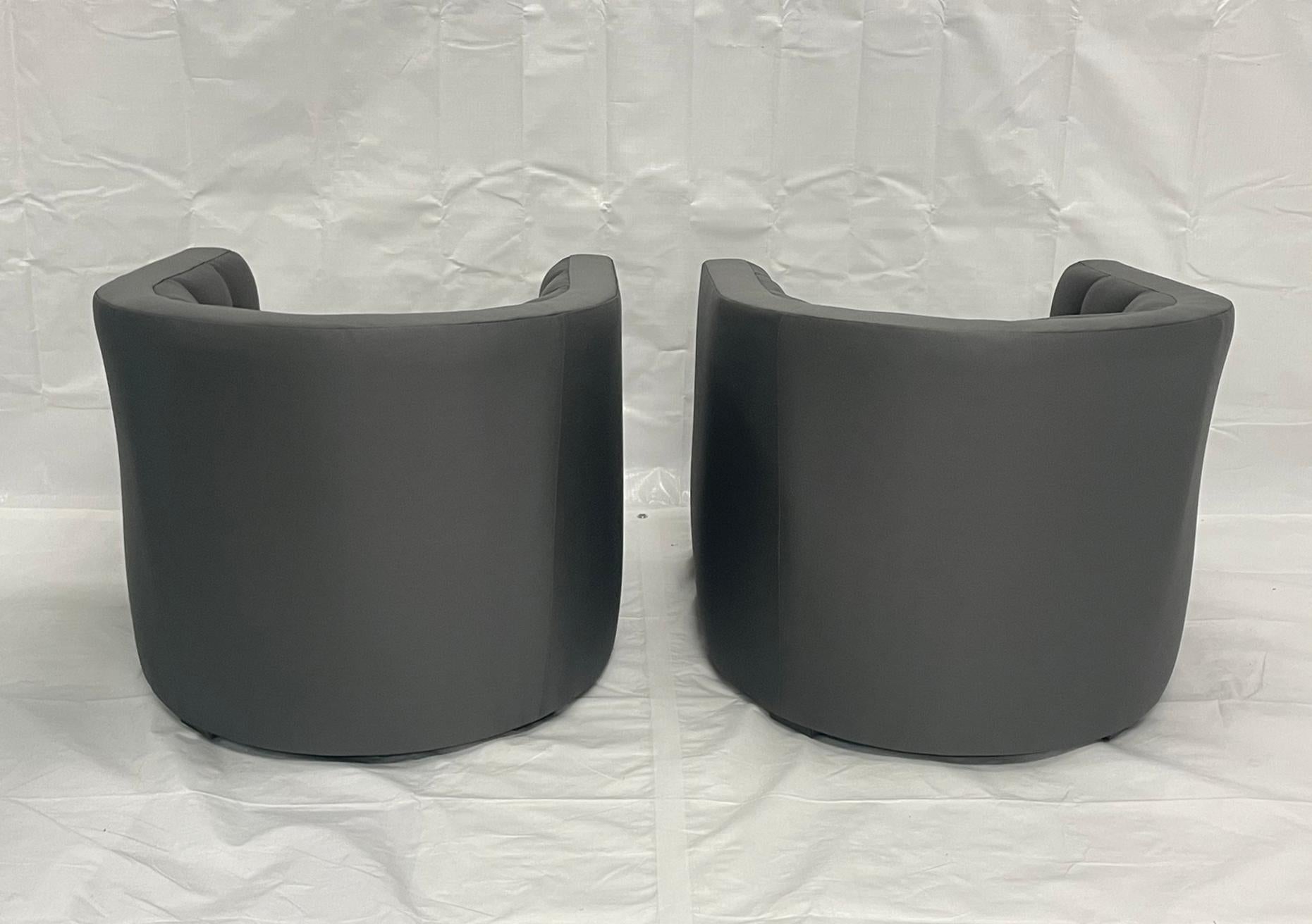 Pair of Custom American Lounge Chairs in Charcoal Gray Fabric For Sale 2