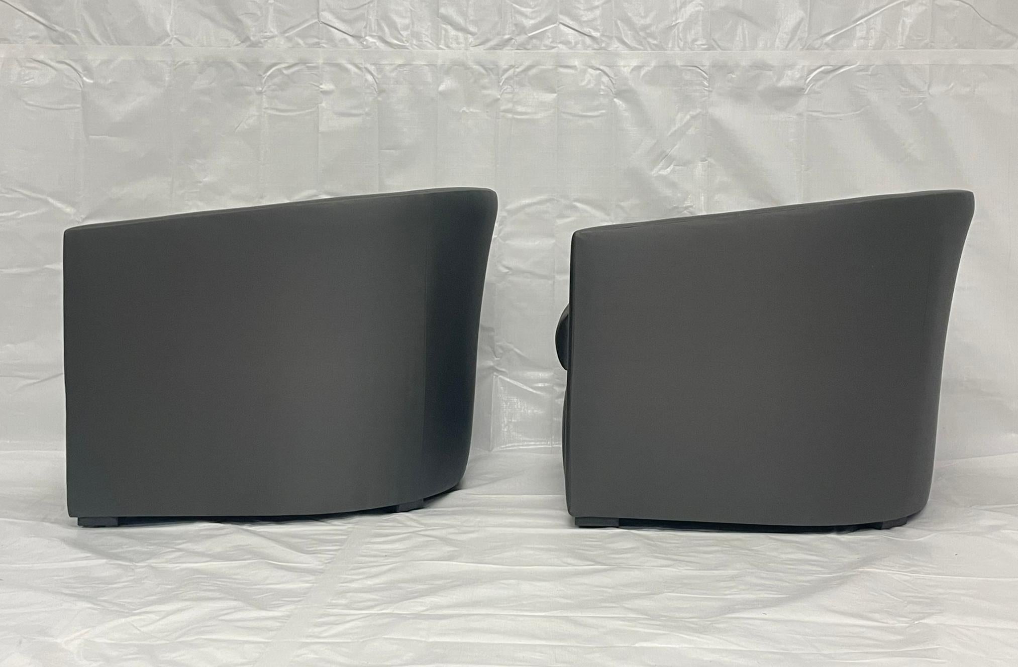 Pair of Custom American Lounge Chairs in Charcoal Gray Fabric For Sale 3