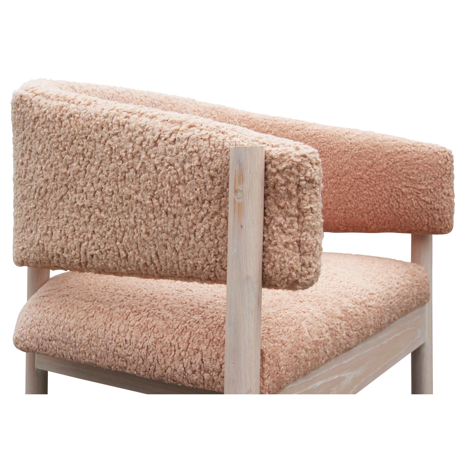 Pair of Custom Angular Post-Modern Pink Shearling & Bleached Oak Lounge Chairs 5