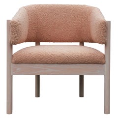 Pair of Custom Angular Post-Modern Pink Shearling & Bleached Oak Lounge Chairs