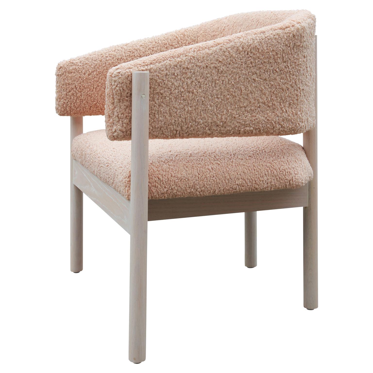 American Pair of Custom Angular Post-Modern Pink Shearling & Bleached Oak Lounge Chairs