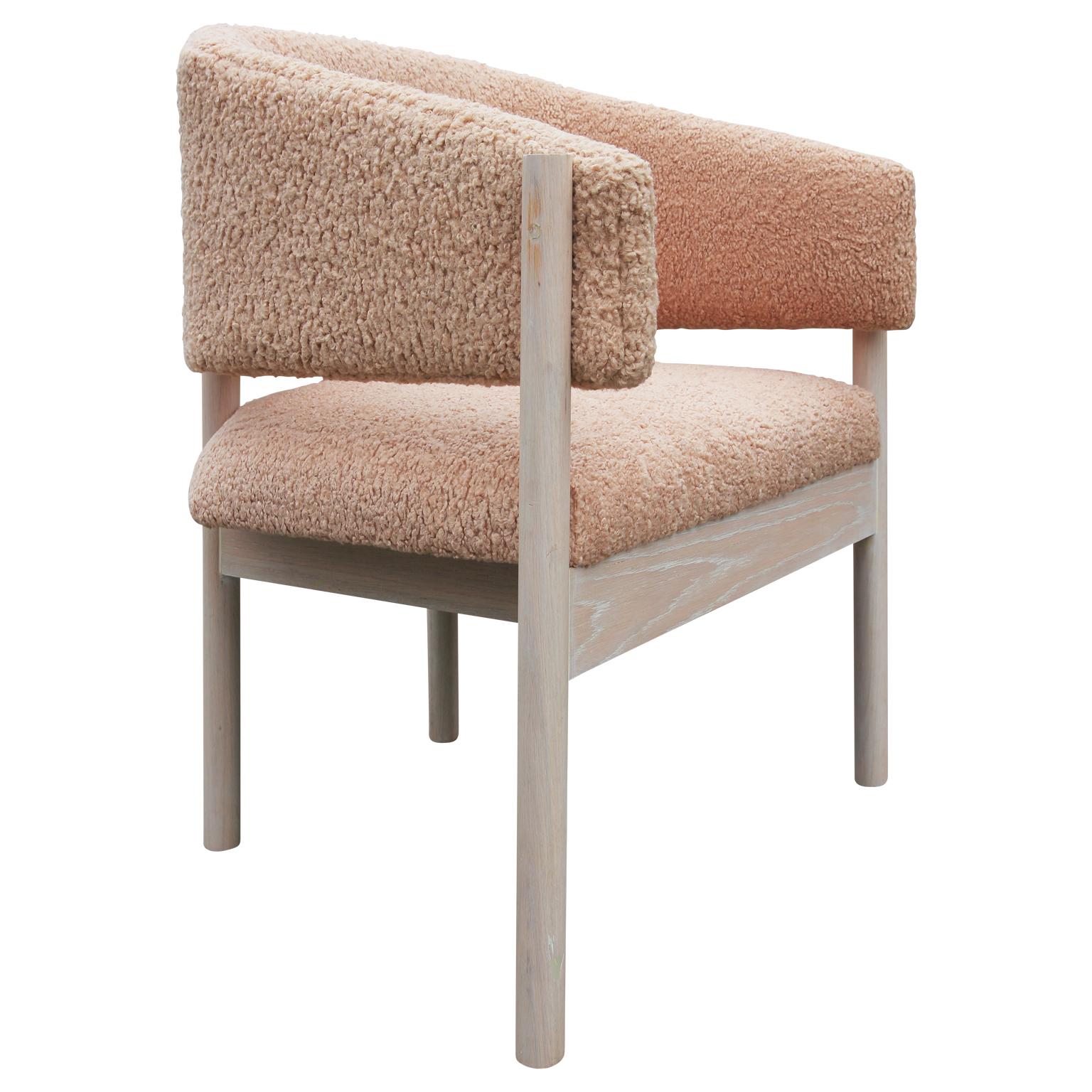 Contemporary Pair of Custom Angular Post-Modern Pink Shearling & Bleached Oak Lounge Chairs