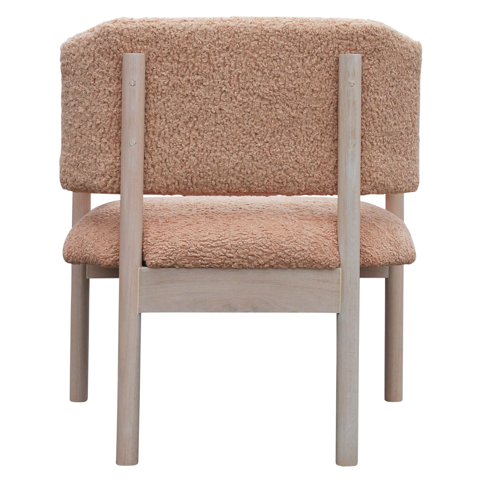 Pair of Custom Angular Post-Modern Pink Shearling & Bleached Oak Lounge Chairs 2
