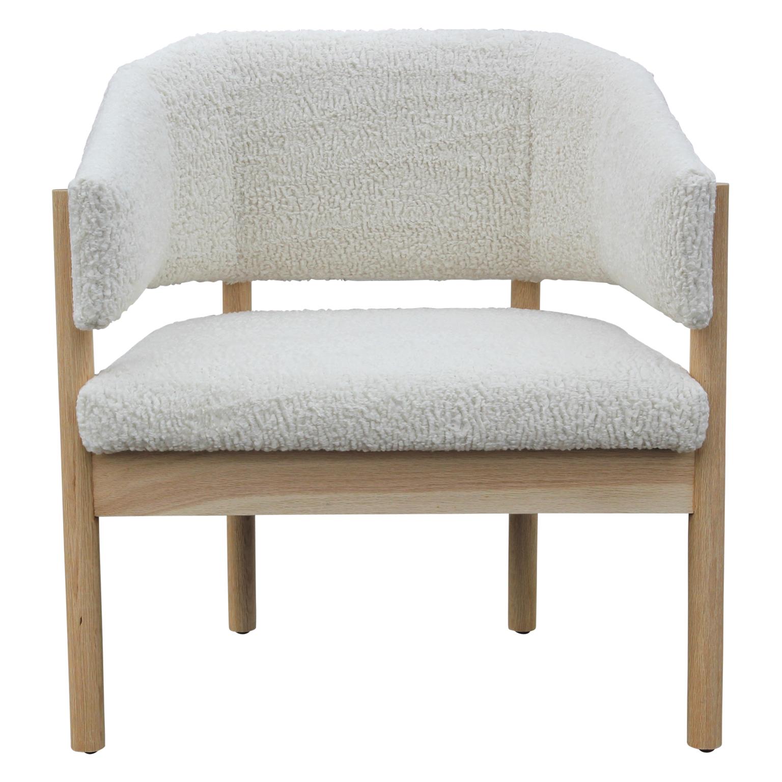 American Pair of Custom Angular Post-Modern Shearling & Bleached White Oak Lounge Chairs
