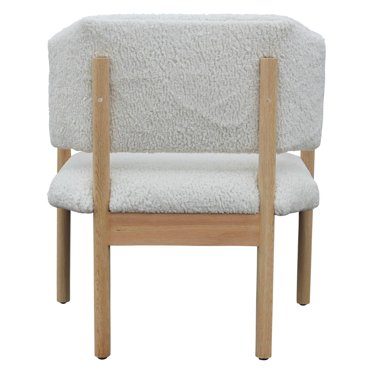 Contemporary Pair of Custom Angular Post-Modern Shearling & Bleached White Oak Lounge Chairs