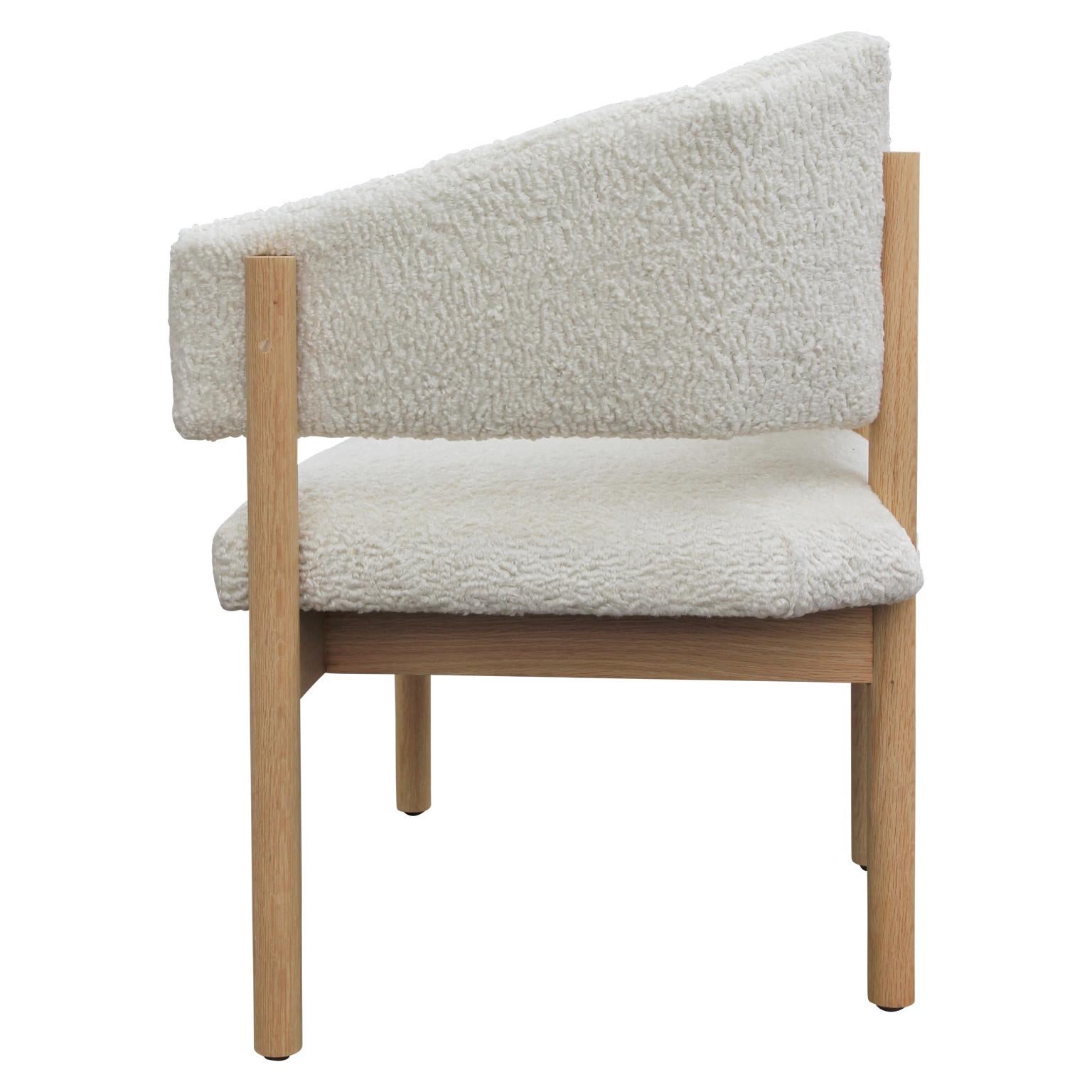 Fabric Pair of Custom Angular Post-Modern Shearling & Bleached White Oak Lounge Chairs