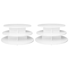 Pair of Custom Anthony Baratta 3-Tiered Oval Tables in White Lacquer