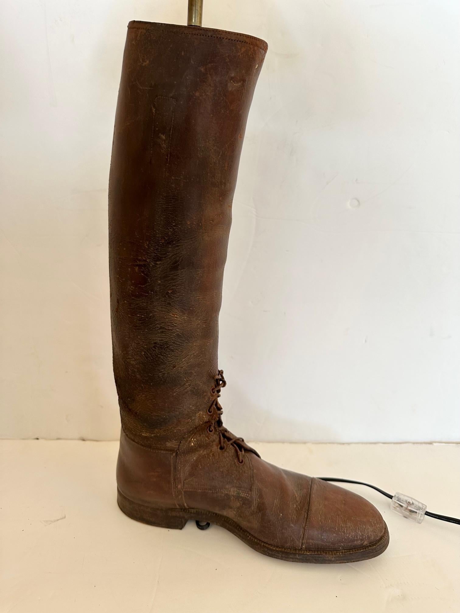 Rustic Pair of Custom Antique Equestrian Riding Boot Lamps For Sale
