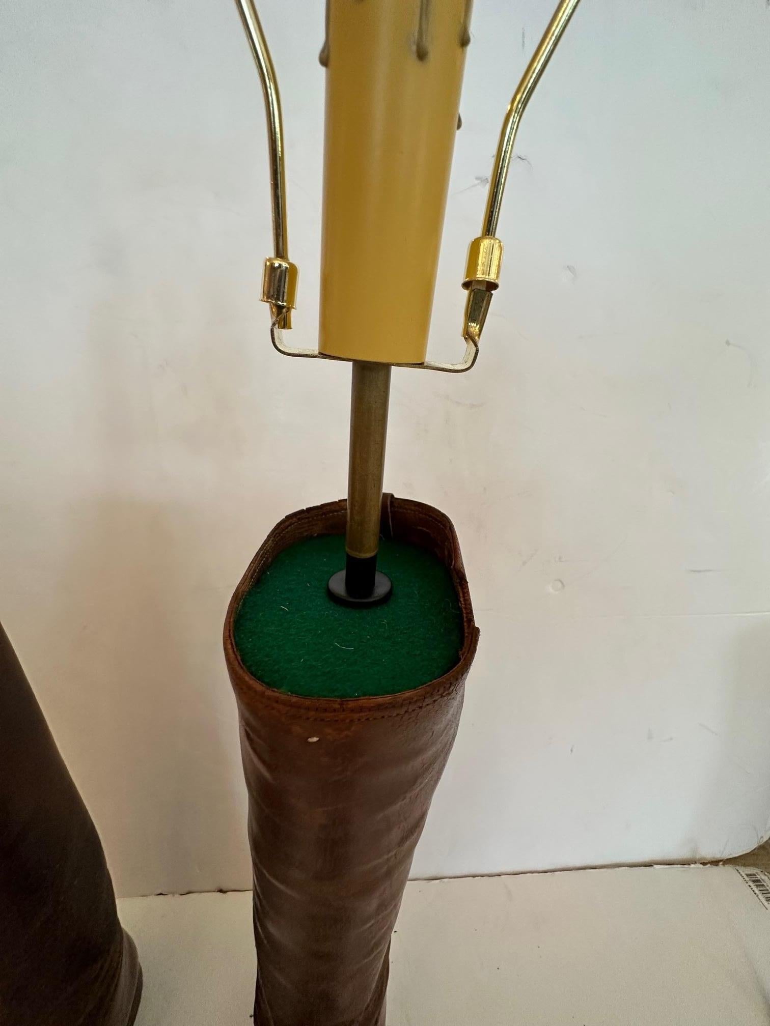 English Pair of Custom Antique Equestrian Riding Boot Lamps For Sale