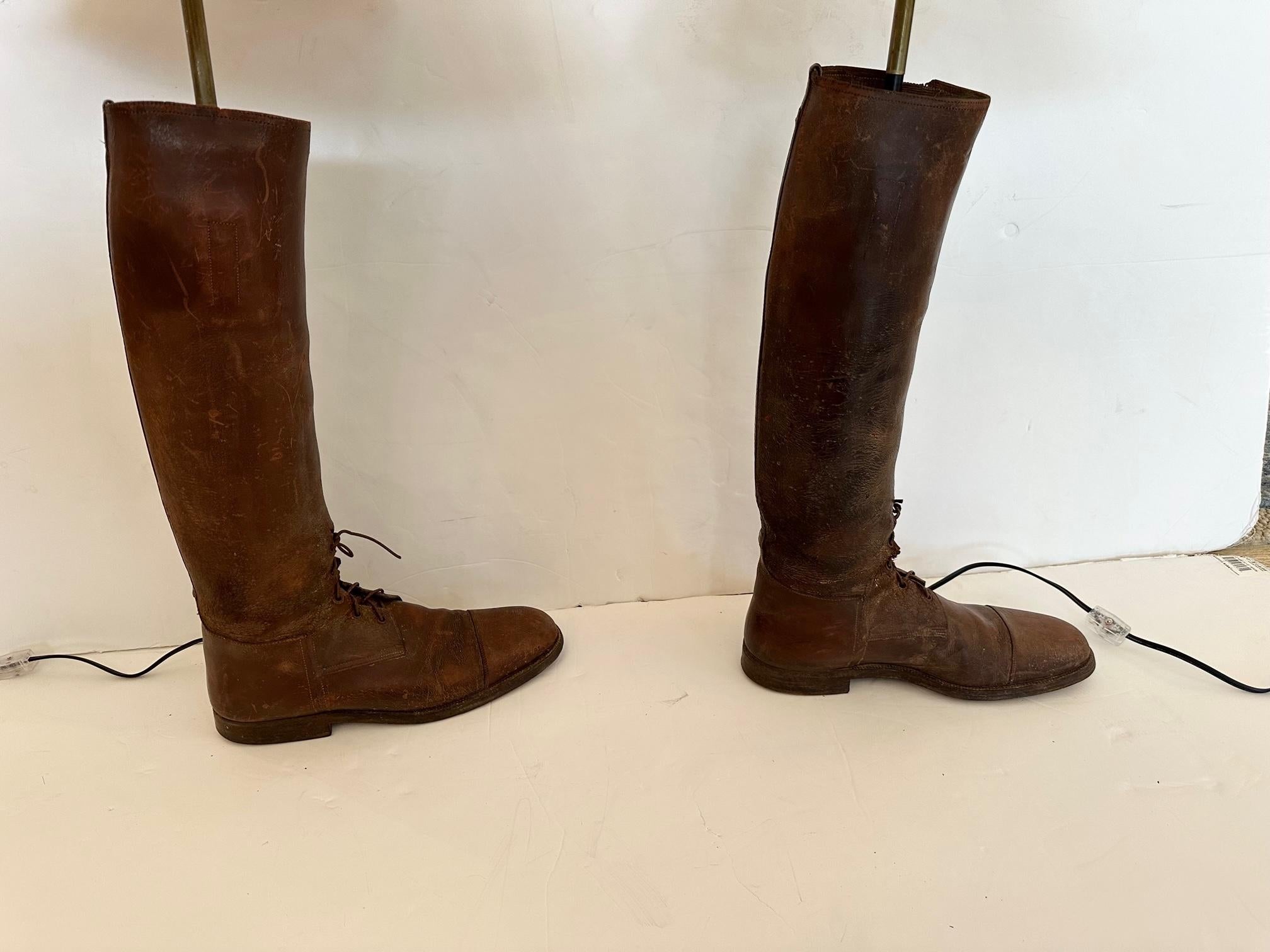 Pair of Custom Antique Equestrian Riding Boot Lamps For Sale 1