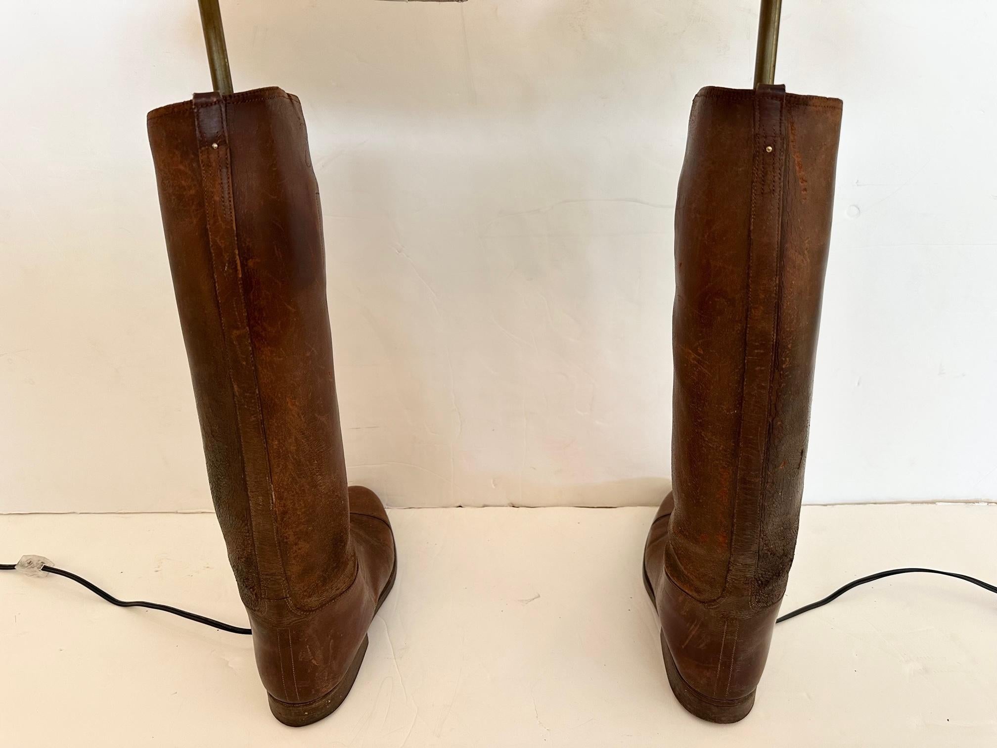 Pair of Custom Antique Equestrian Riding Boot Lamps For Sale 2