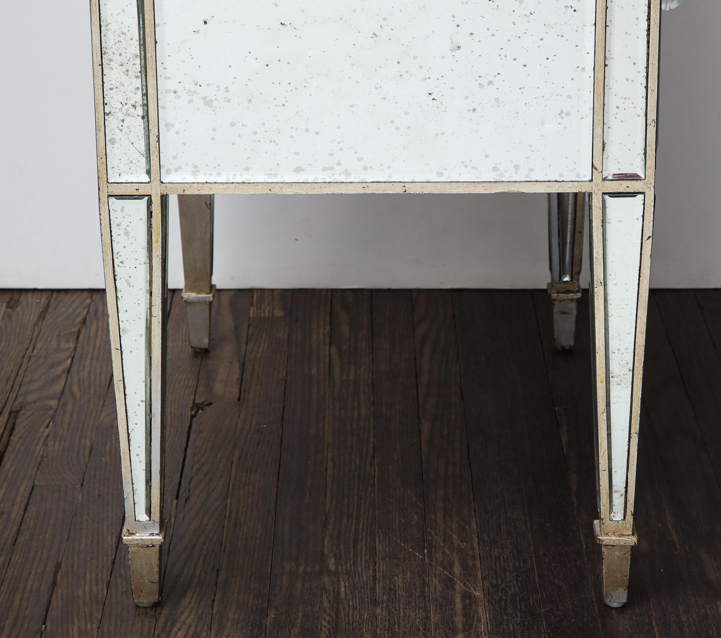 Pair of Antique Mirrored Nightstands with Silver Gilt Trim For Sale 2