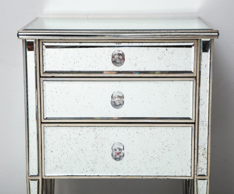 Pair of Antique Mirrored Nightstands with Silver Gilt Trim For Sale at