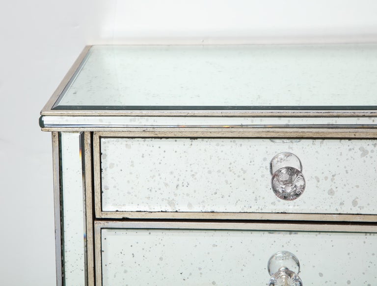 Pair of Antique Mirrored Nightstands with Silver Gilt Trim For Sale at