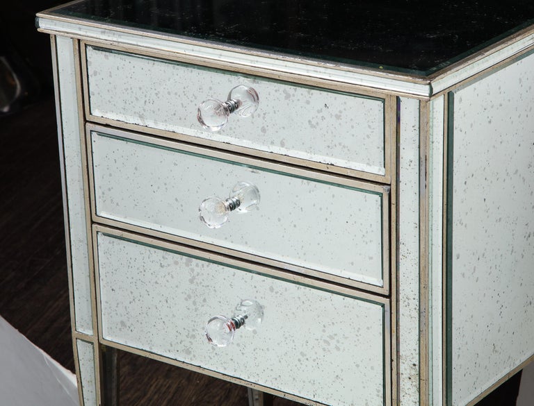 Pair of Antique Mirrored Nightstands with Silver Gilt Trim For Sale at