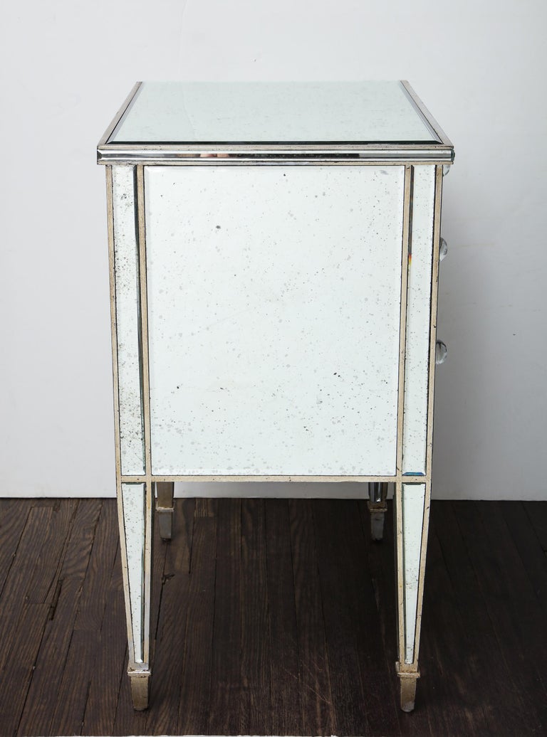 Pair of Antique Mirrored Nightstands with Silver Gilt Trim For Sale at