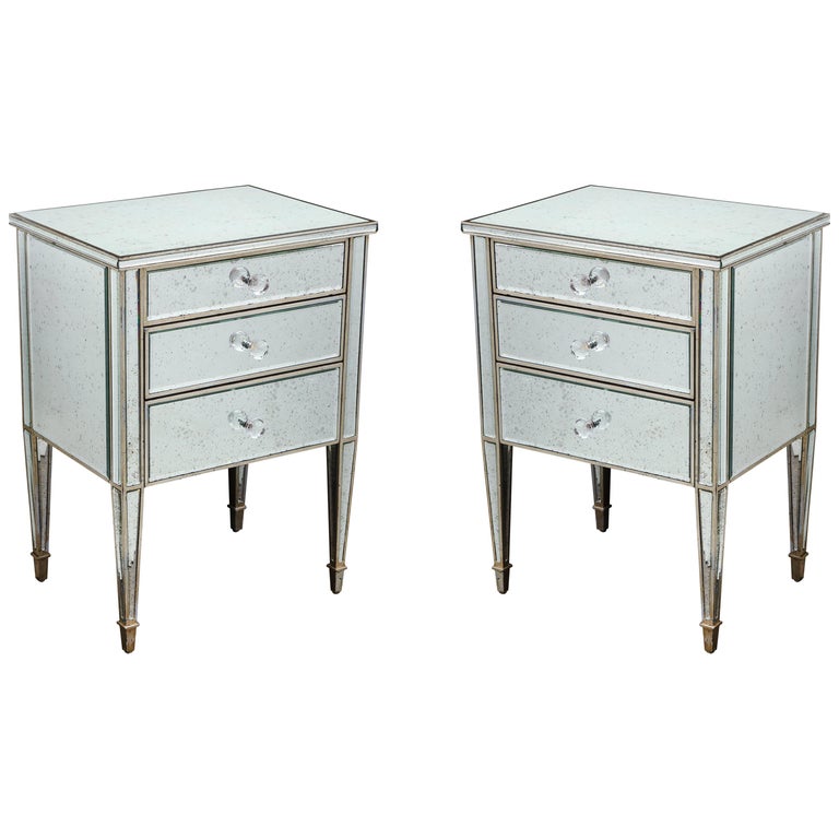 Pair Of Antique Mirrored Nightstands With Silver Gilt Trim For Sale At 1stdibs