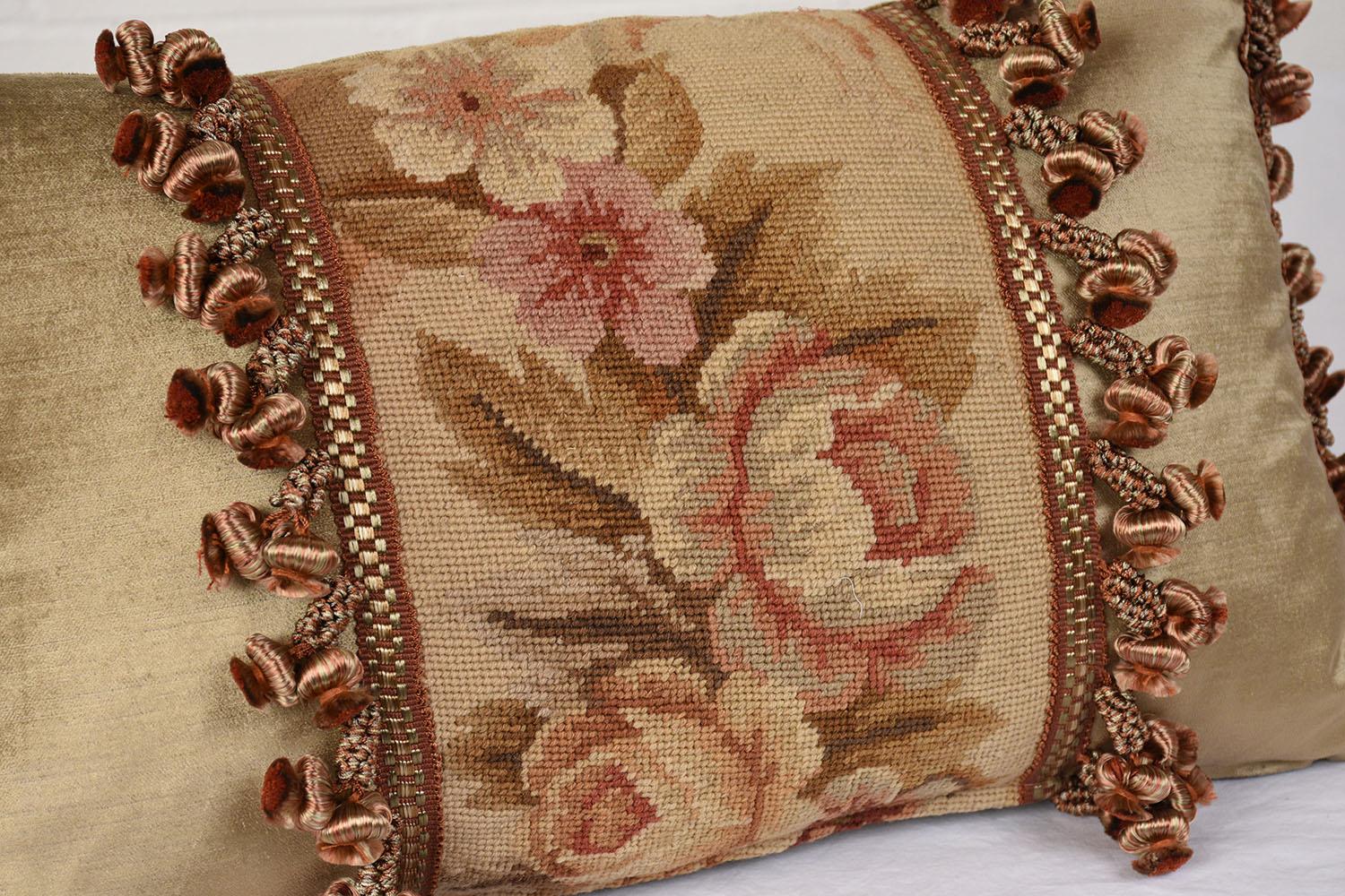 French Pair of Custom Antique Tapestry Accent Pillows