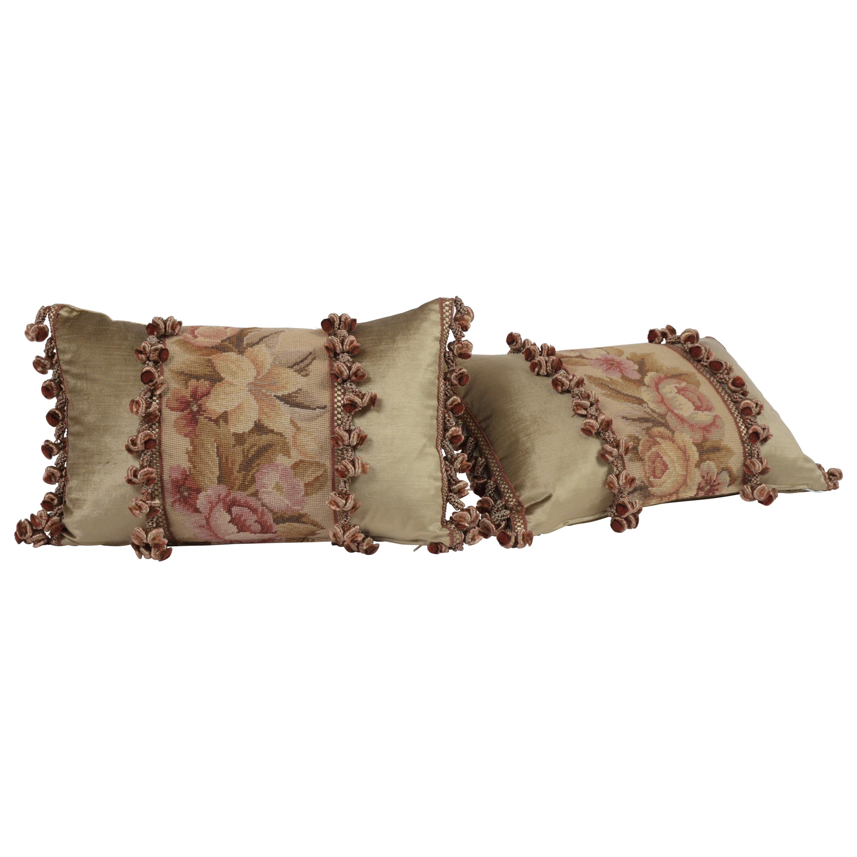 Pair of Custom Antique Tapestry Accent Pillows