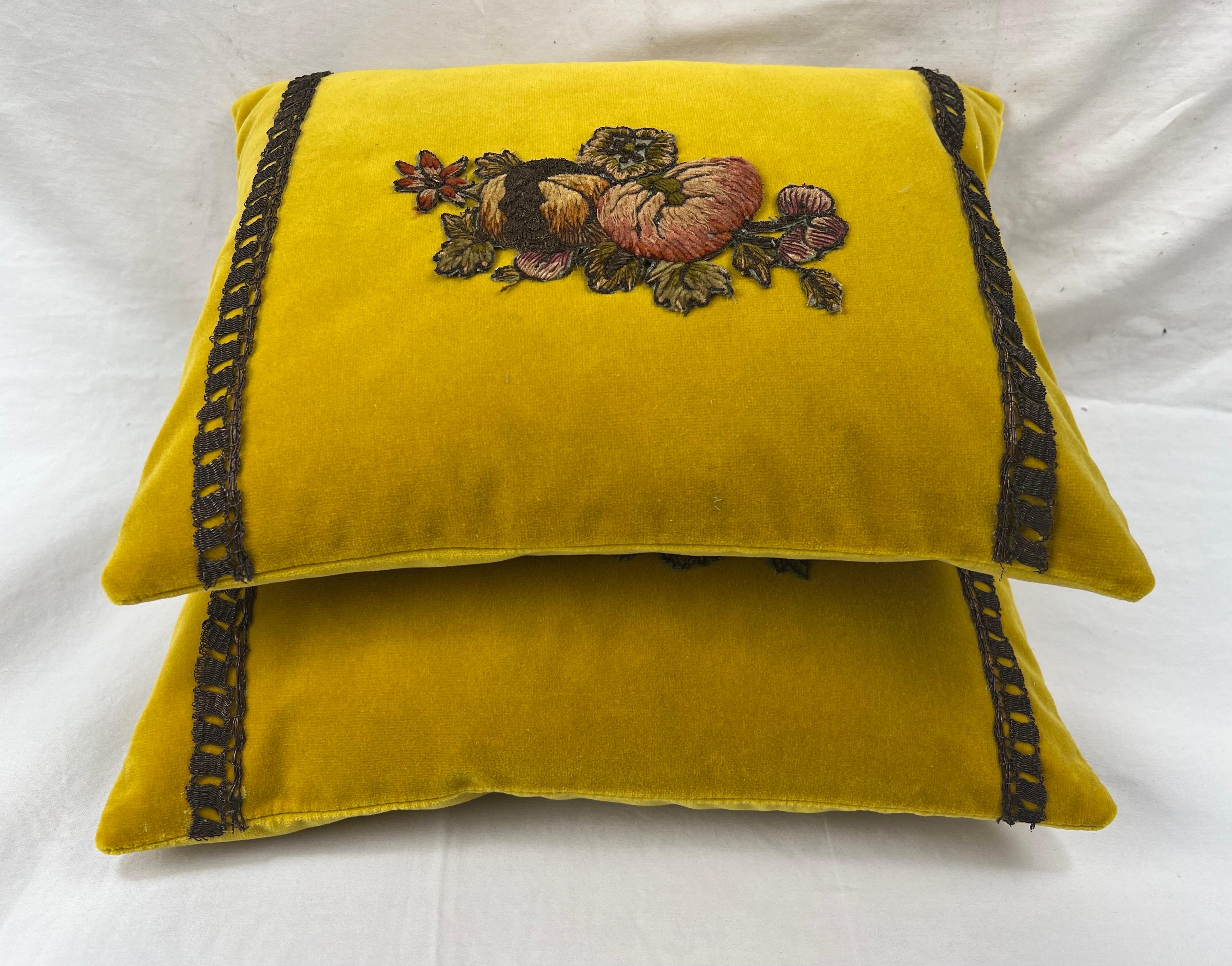 Contemporary Pair of Custom Appliqué Pillows by MLA For Sale