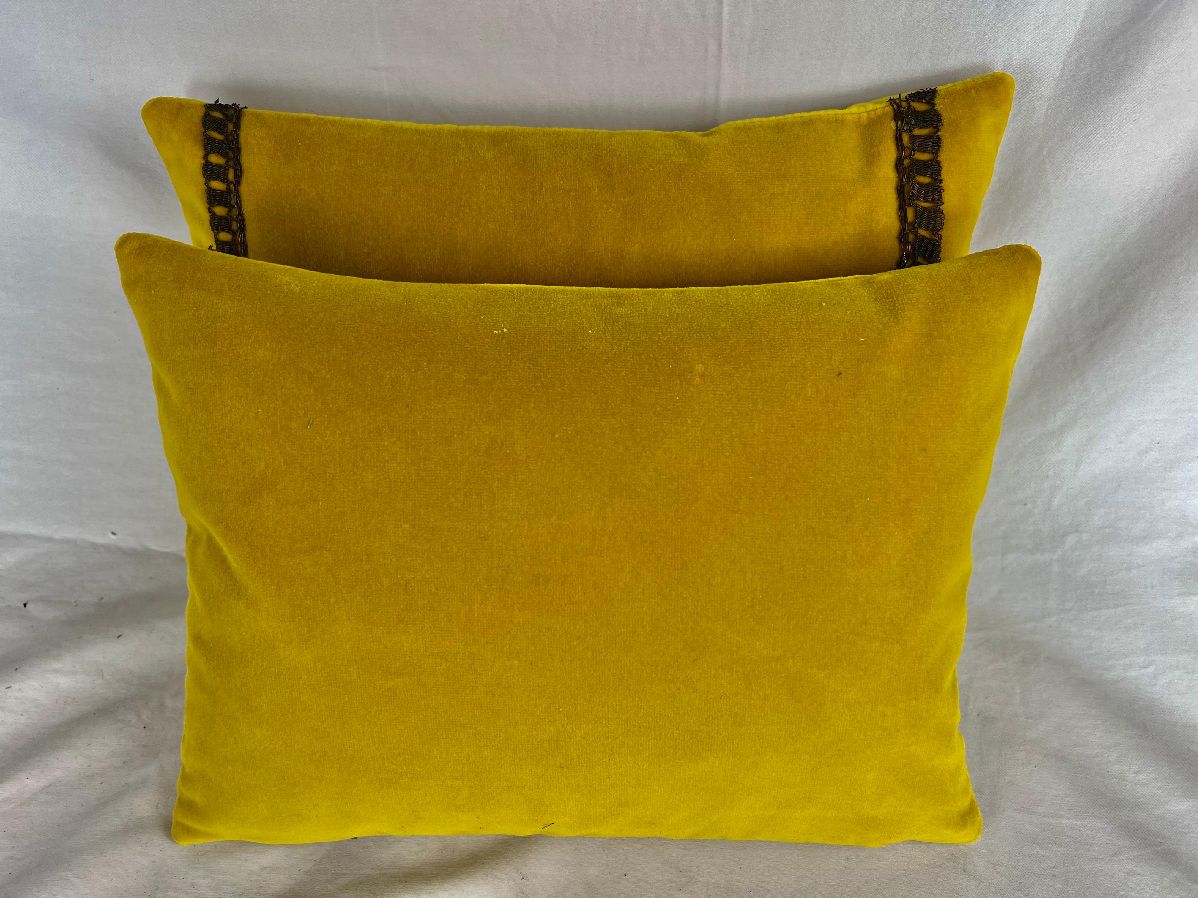 Mohair Pair of Custom Appliqué Pillows by MLA For Sale