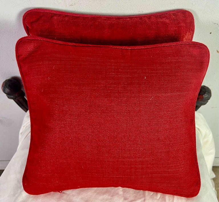 Pair of Custom Appliqué Red Velvet Pillows For Sale at 1stDibs
