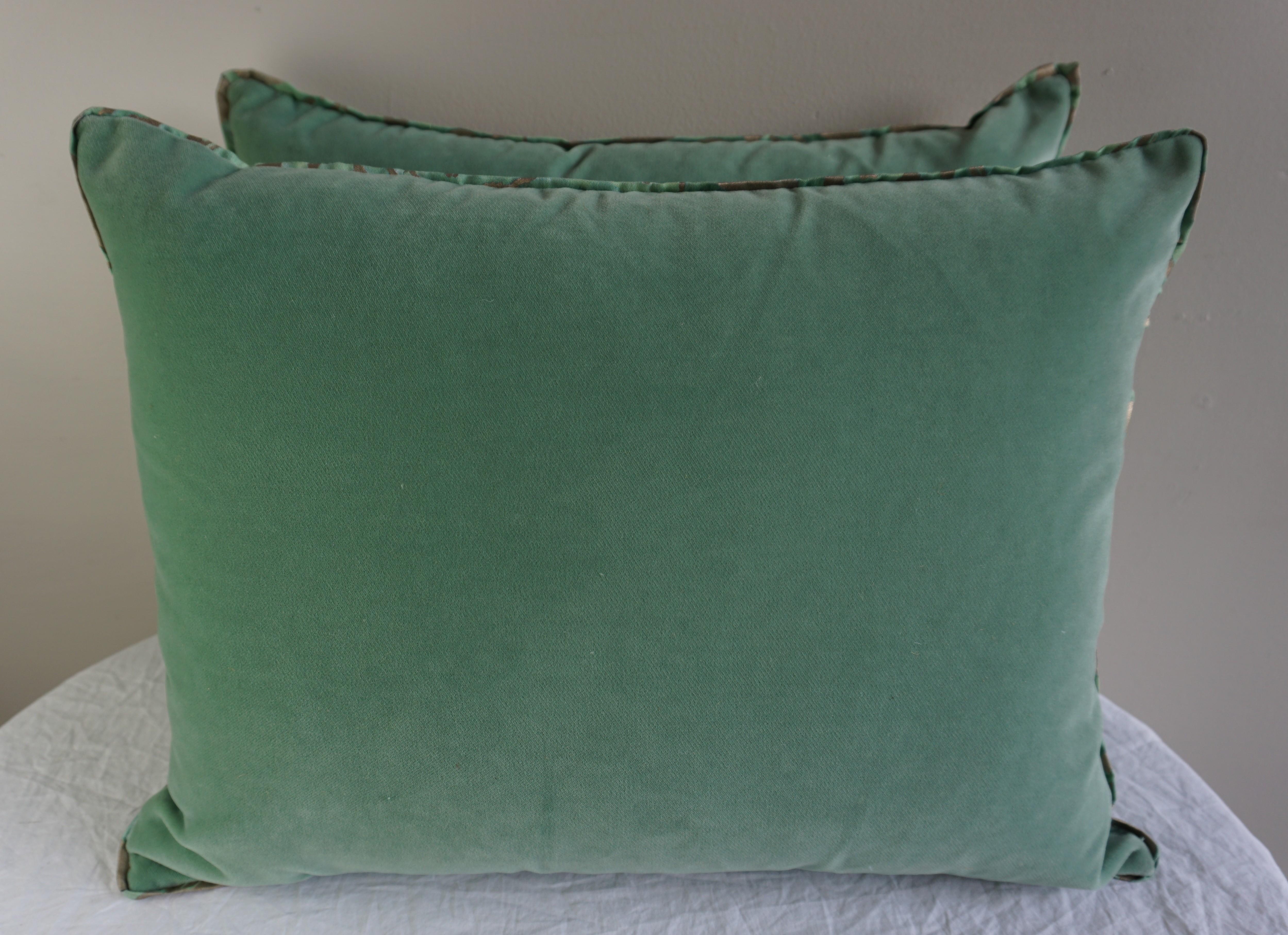 Italian Pair of Custom Aqua Green Fortuny Pillows