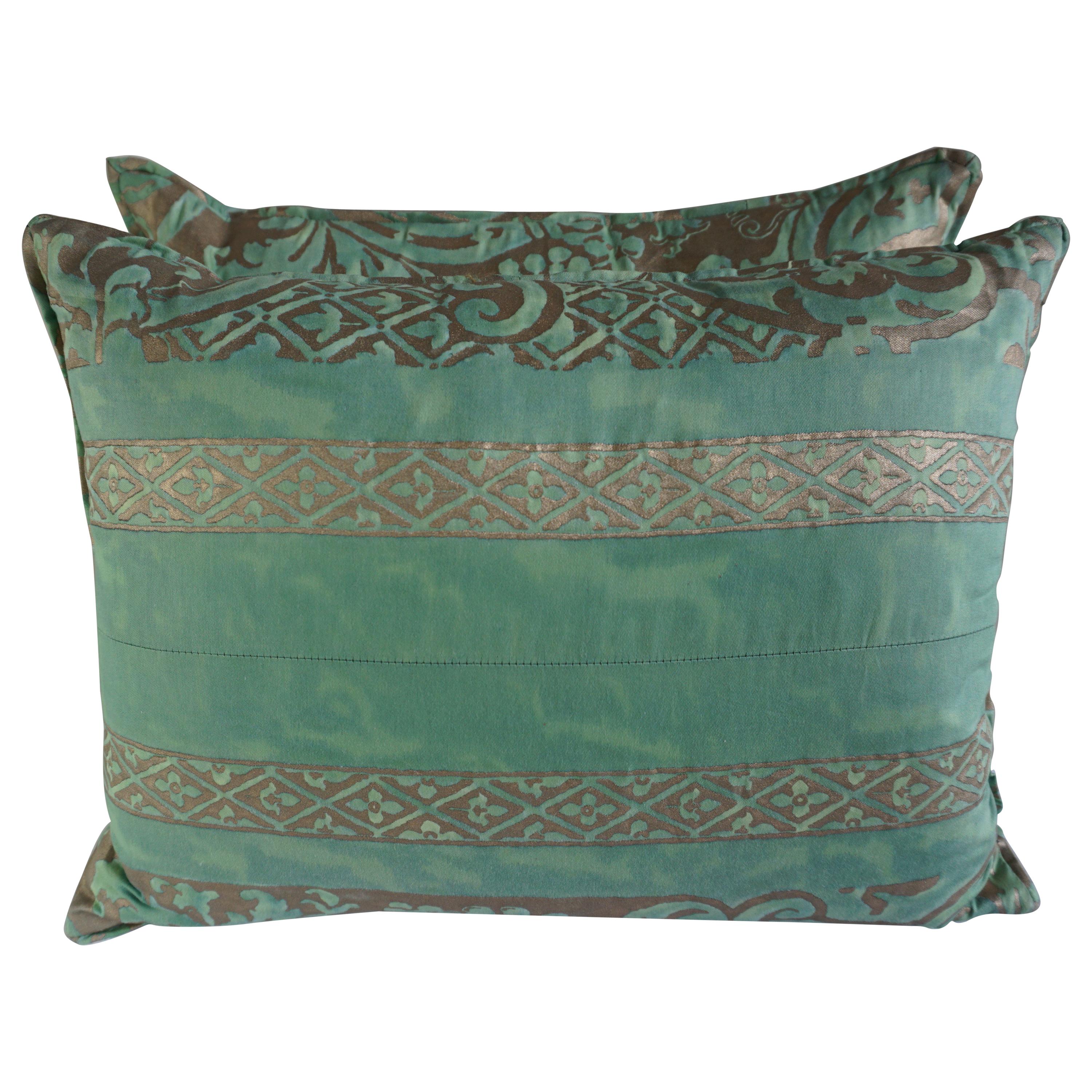 Pair of Custom Aqua Green Fortuny Pillows