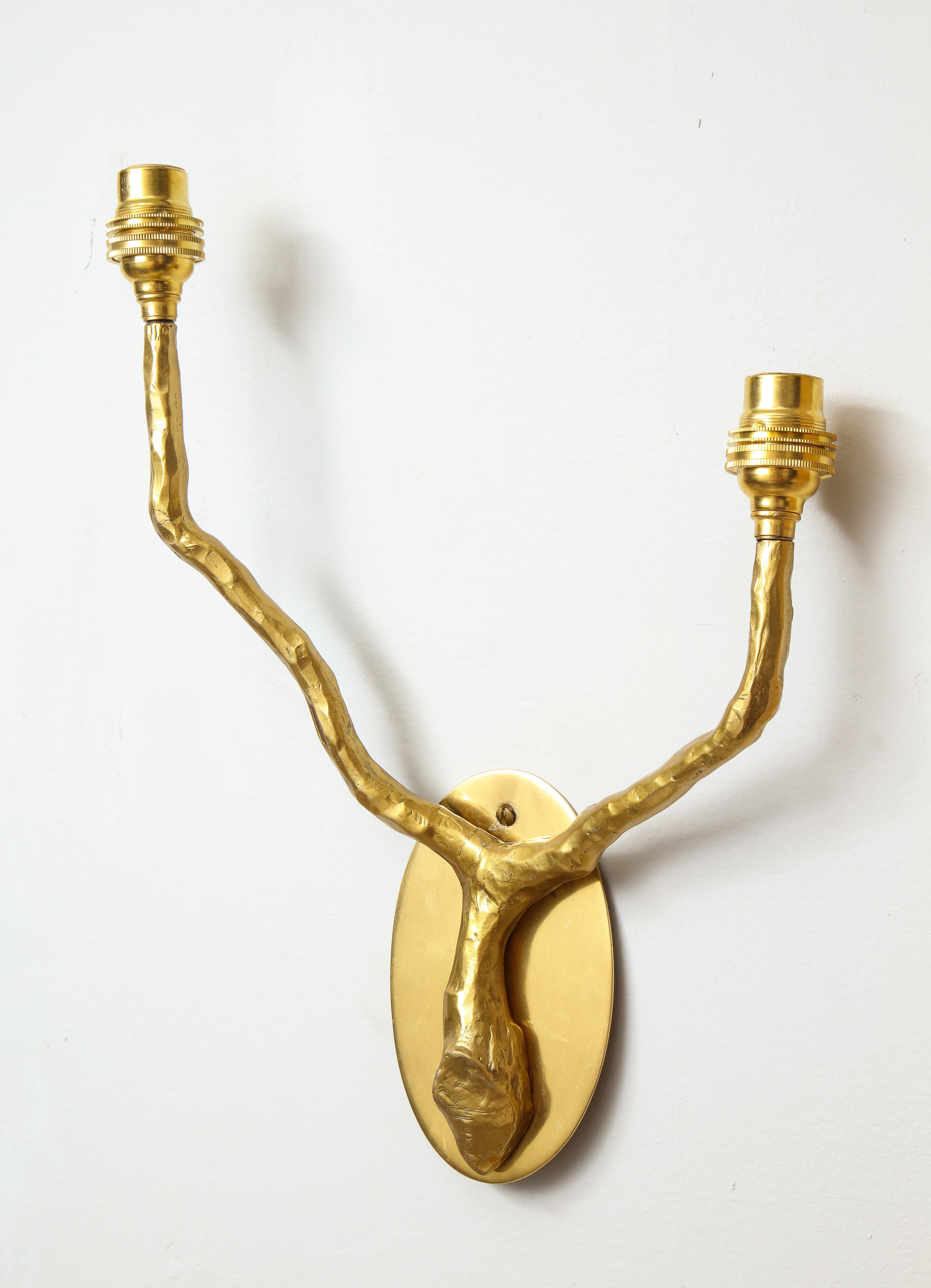 North American Pair of Custom Arbre Brass Sconces For Sale