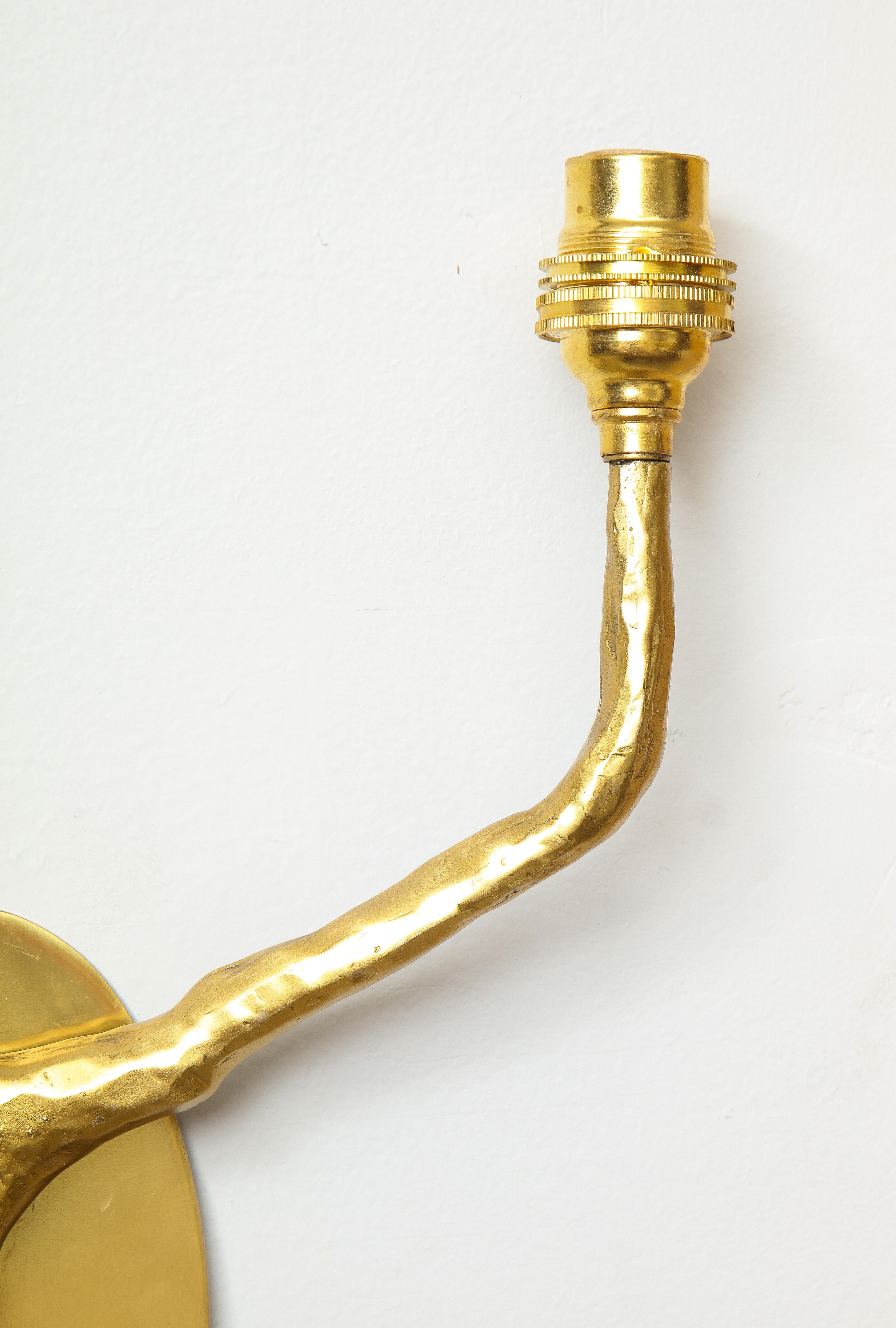 Pair of Custom Arbre Brass Sconces In New Condition In New York, NY