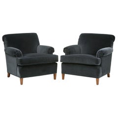 Pair of Custom Armchairs Handmade in Chicago Horsehair Padding and Down Feathers