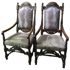 Pair of Custom Armchairs, Tall Backs, New Upholstery, 20th Century