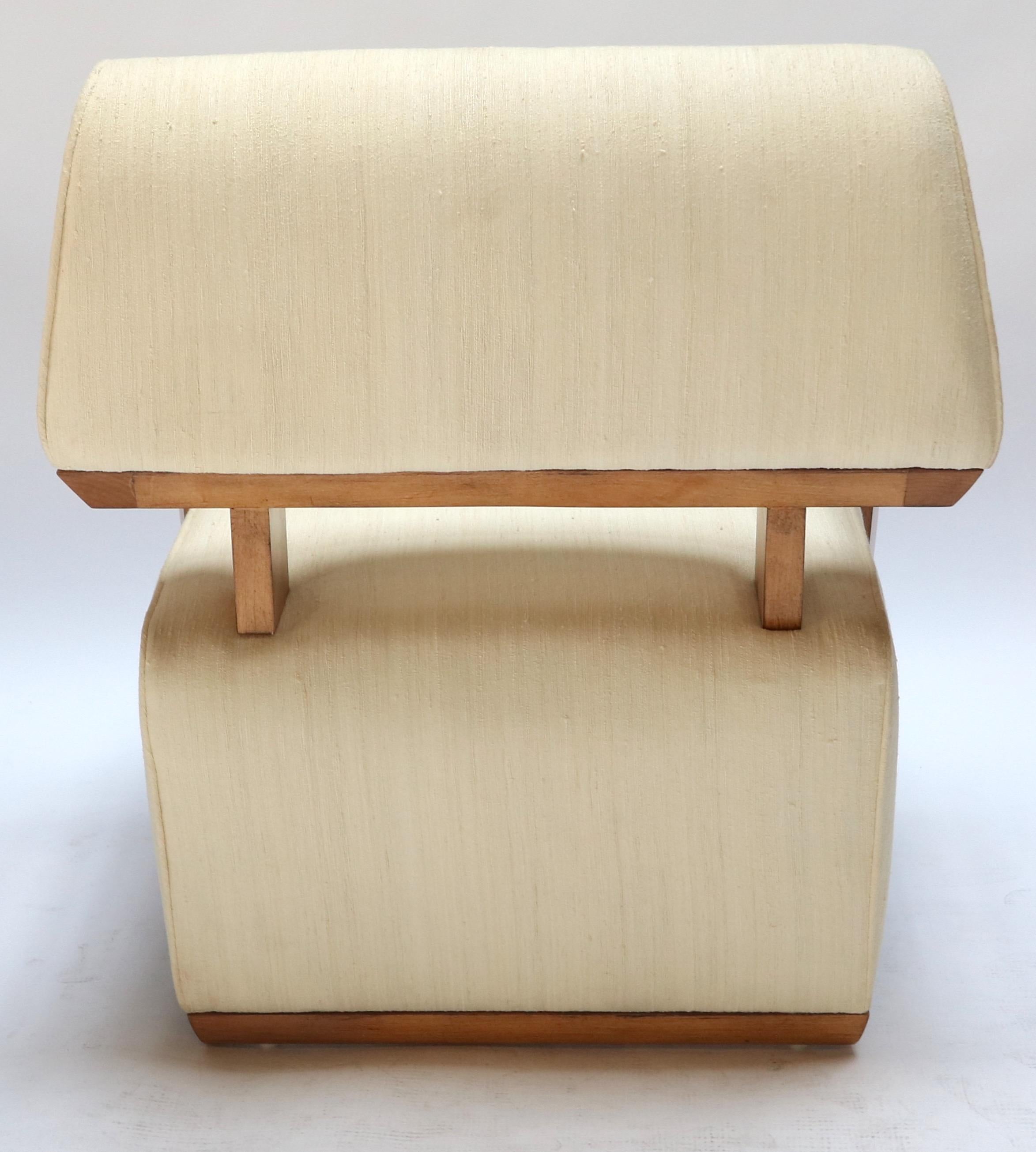 Pair of Custom Art Deco Ivory Silk Midcentury Style Armchairs For Sale 1