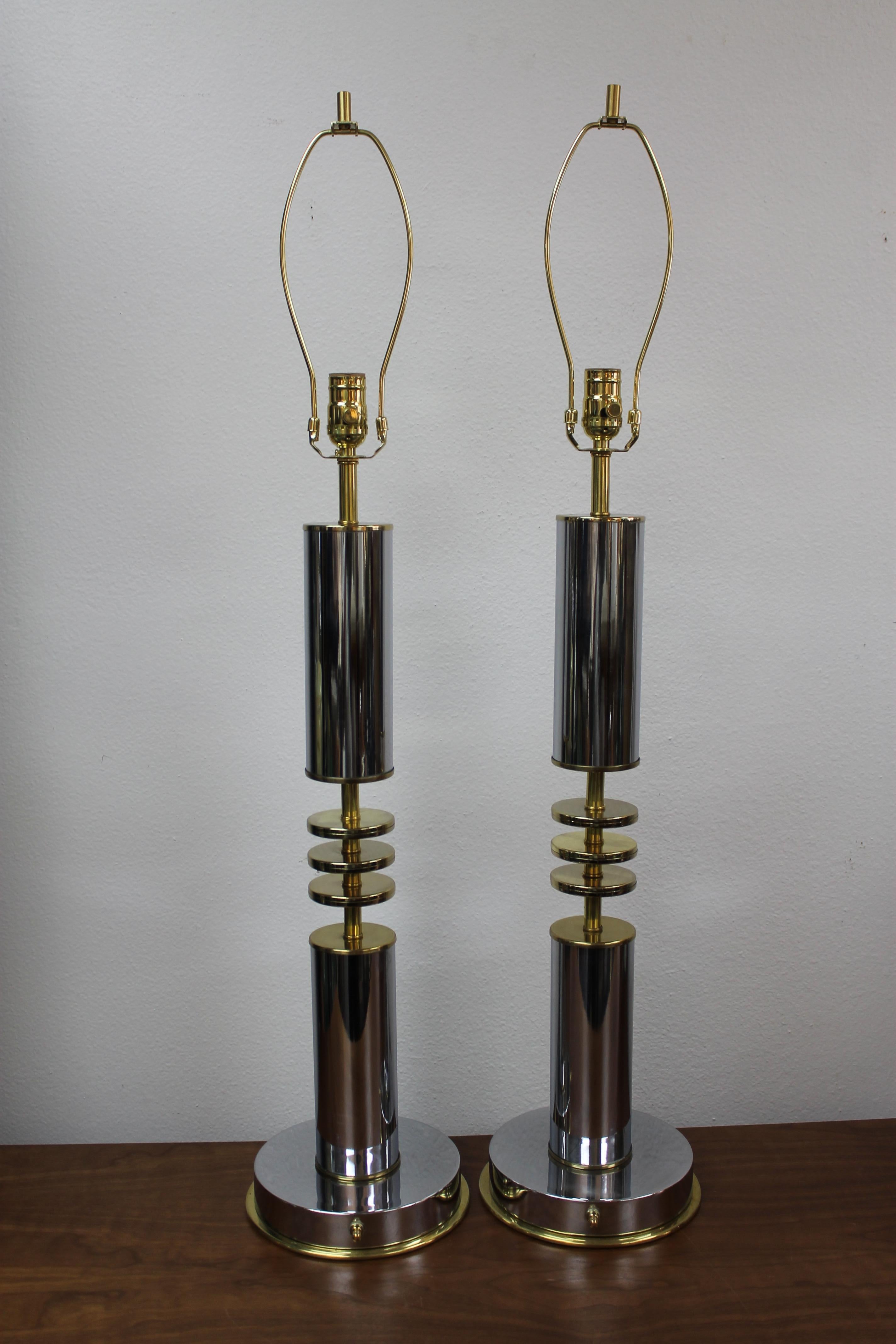 Brass Pair of Custom Art Deco Style Lamps