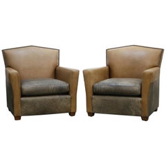 Pair of Custom Art Deco Style Leather Club Chairs