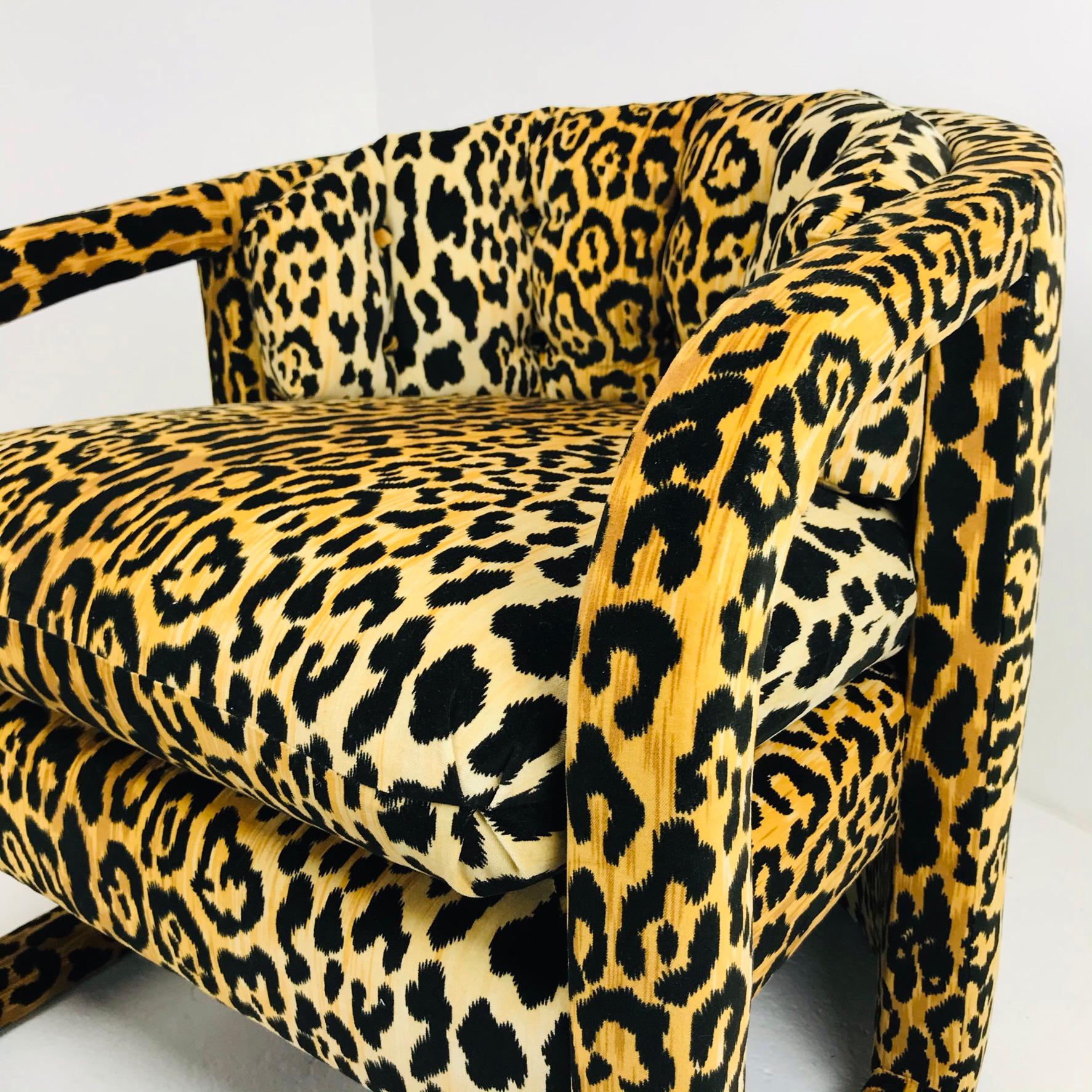 Pair of Custom Barrel-Back Armchairs in Leopard Velvet For Sale 6