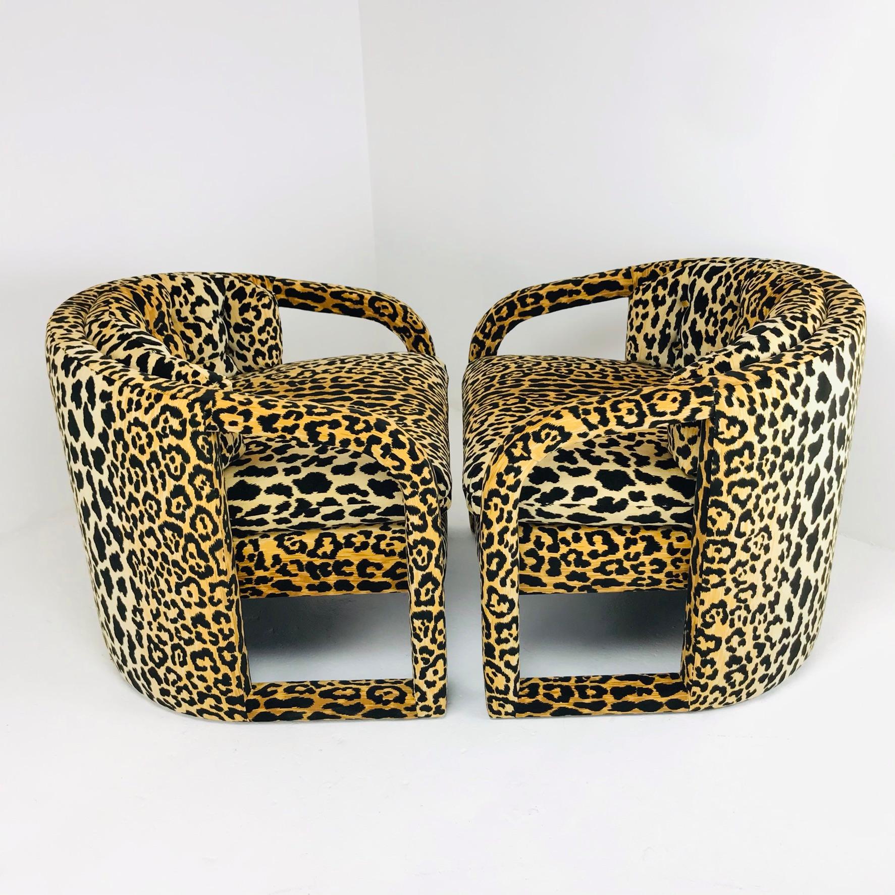 Pair of Custom Barrel-Back Armchairs in Leopard Velvet For Sale 7