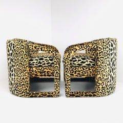 Pair of Custom Barrel-Back Armchairs in Leopard Velvet