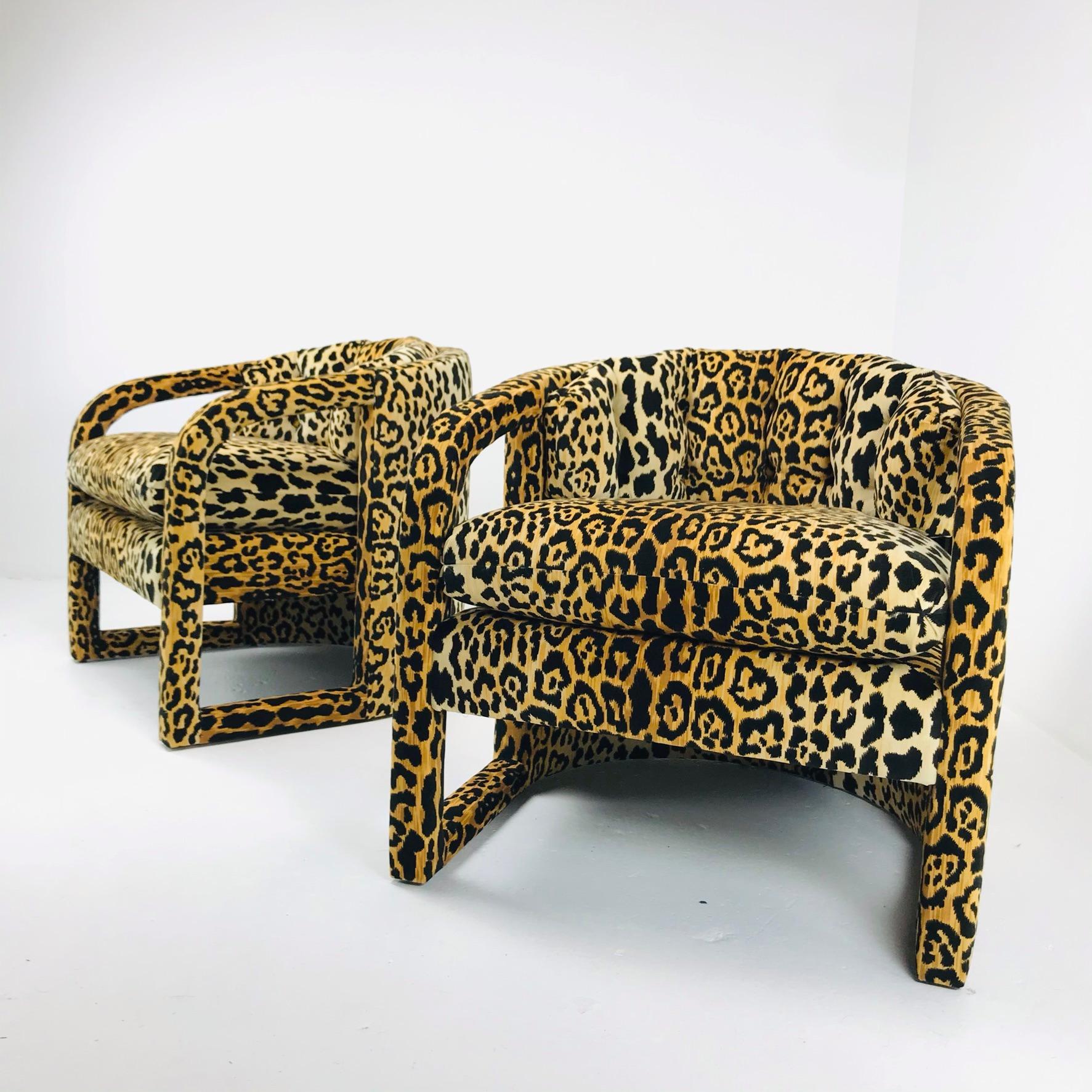 Pair of Custom Barrel-Back Armchairs in Leopard Velvet 1