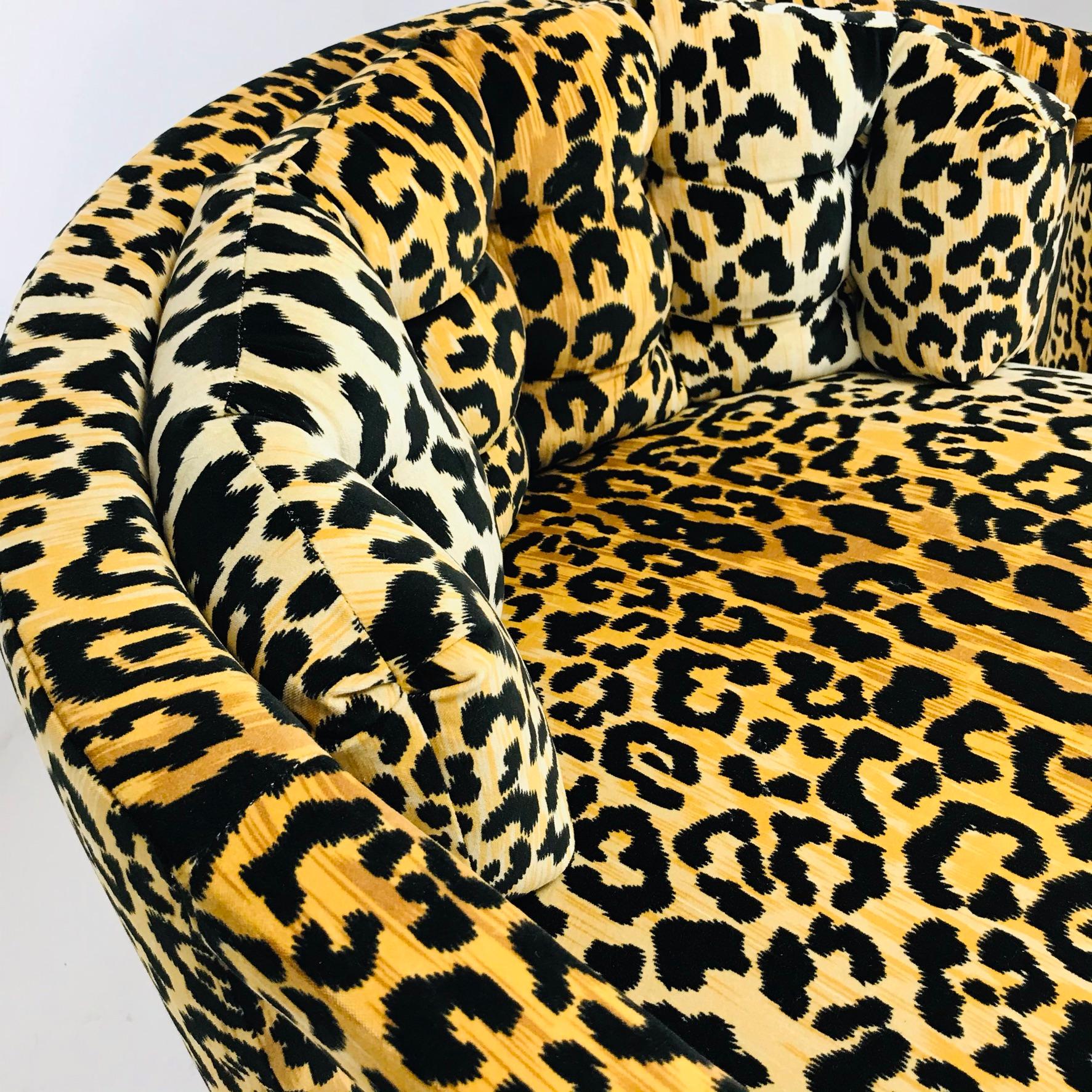 Pair of Custom Barrel-Back Armchairs in Leopard Velvet 3