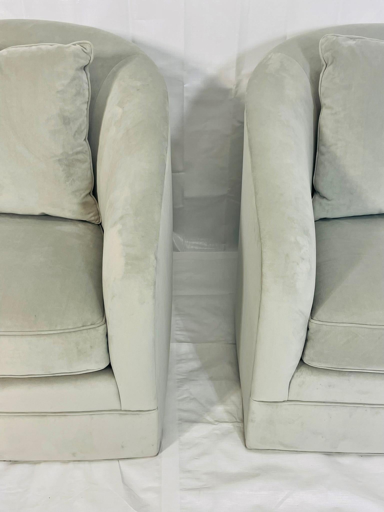 Pair of Custom Barrel Swivel Lounge Chairs by Custom Craft Upholsterers, USA For Sale 5