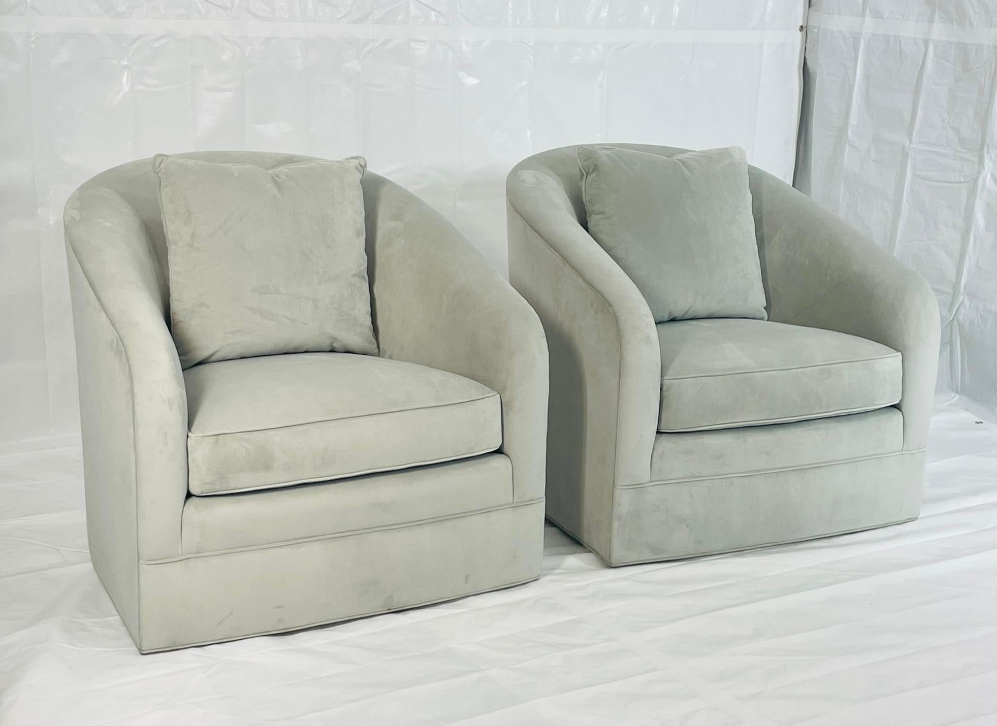 American Pair of Custom Barrel Swivel Lounge Chairs by Custom Craft Upholsterers, USA For Sale