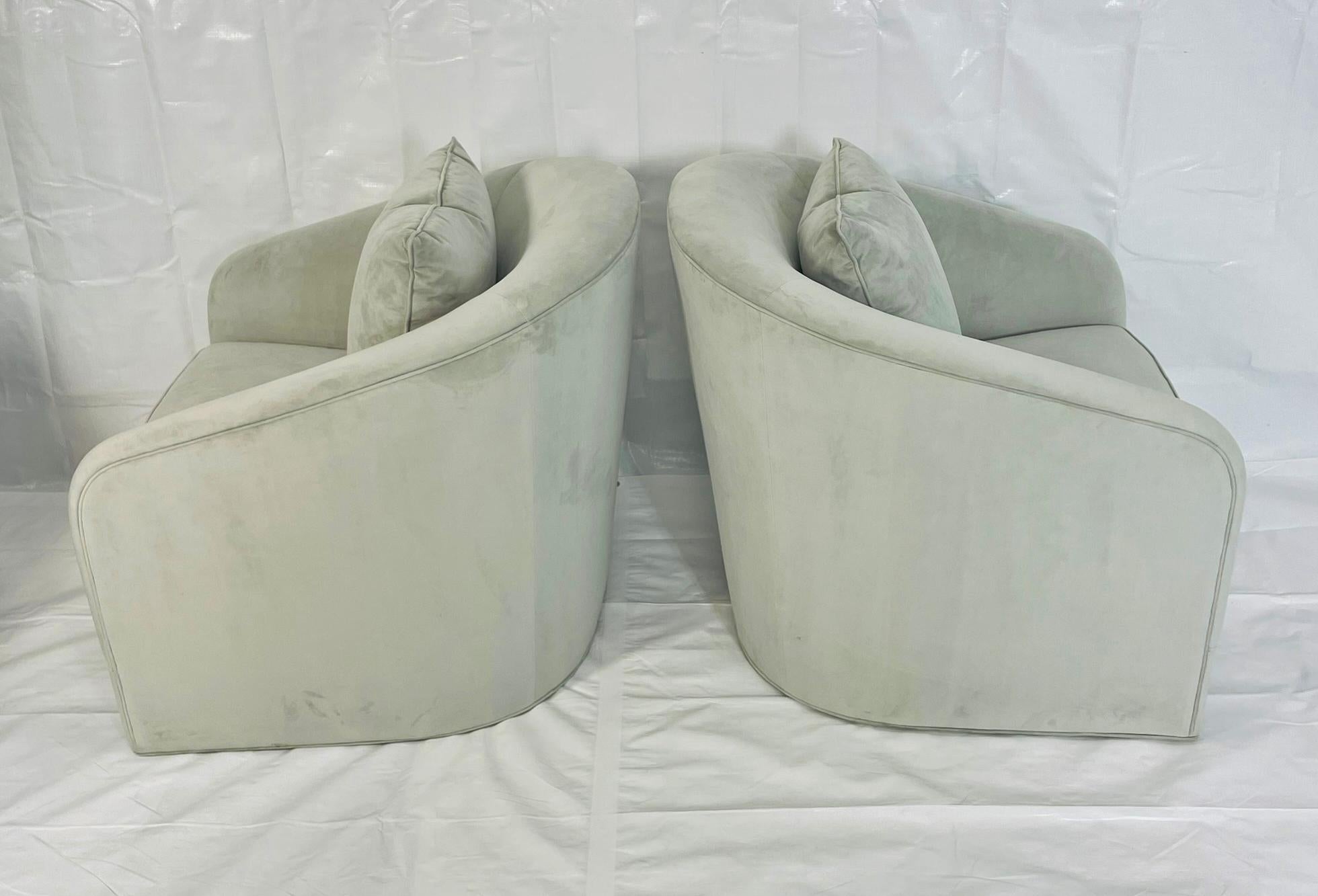Pair of Custom Barrel Swivel Lounge Chairs by Custom Craft Upholsterers, USA For Sale 1