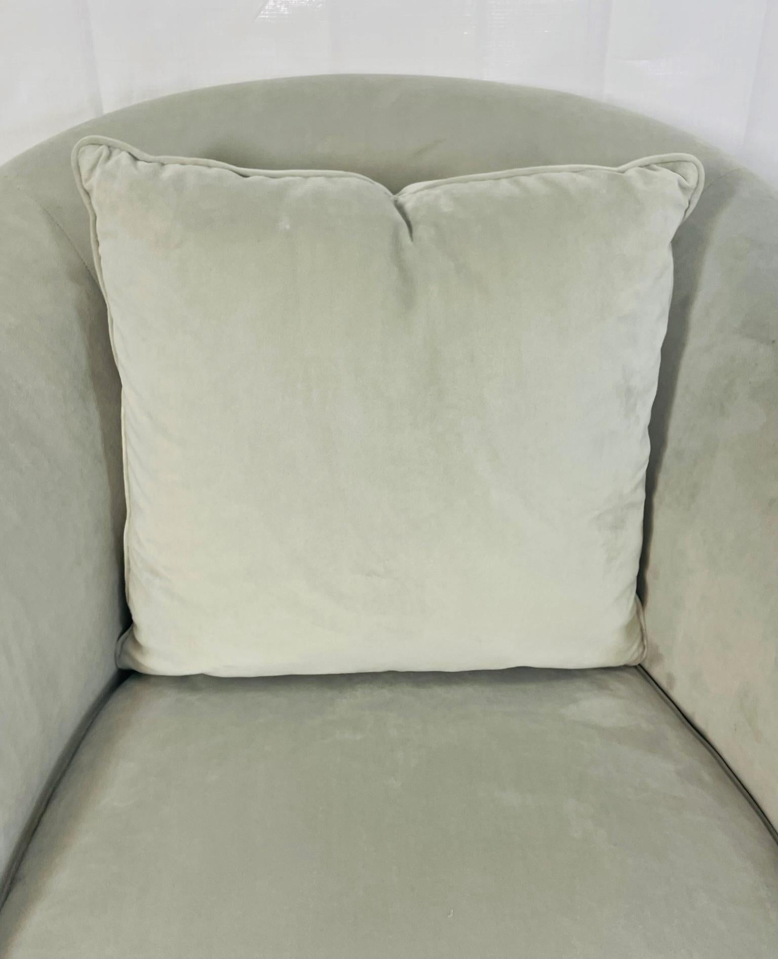 Pair of Custom Barrel Swivel Lounge Chairs by Custom Craft Upholsterers, USA For Sale 2