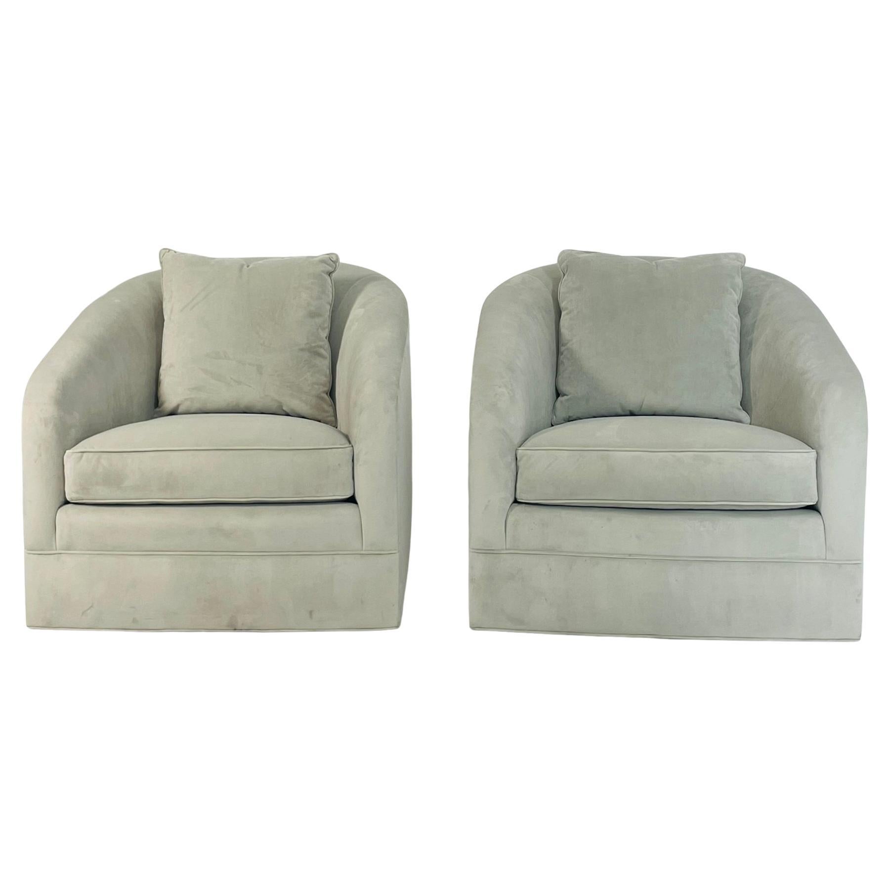 Pair of Custom Barrel Swivel Lounge Chairs by Custom Craft Upholsterers, USA For Sale