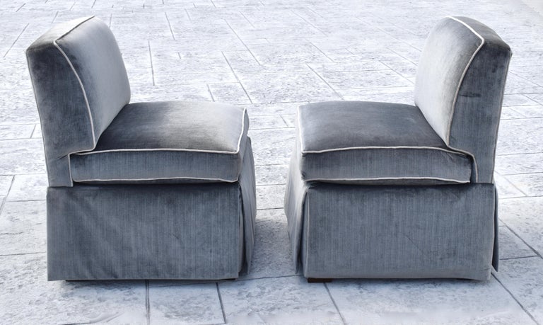 Velvet Pair of Custom Billy Baldwin Style Slipper Chairs For Sale