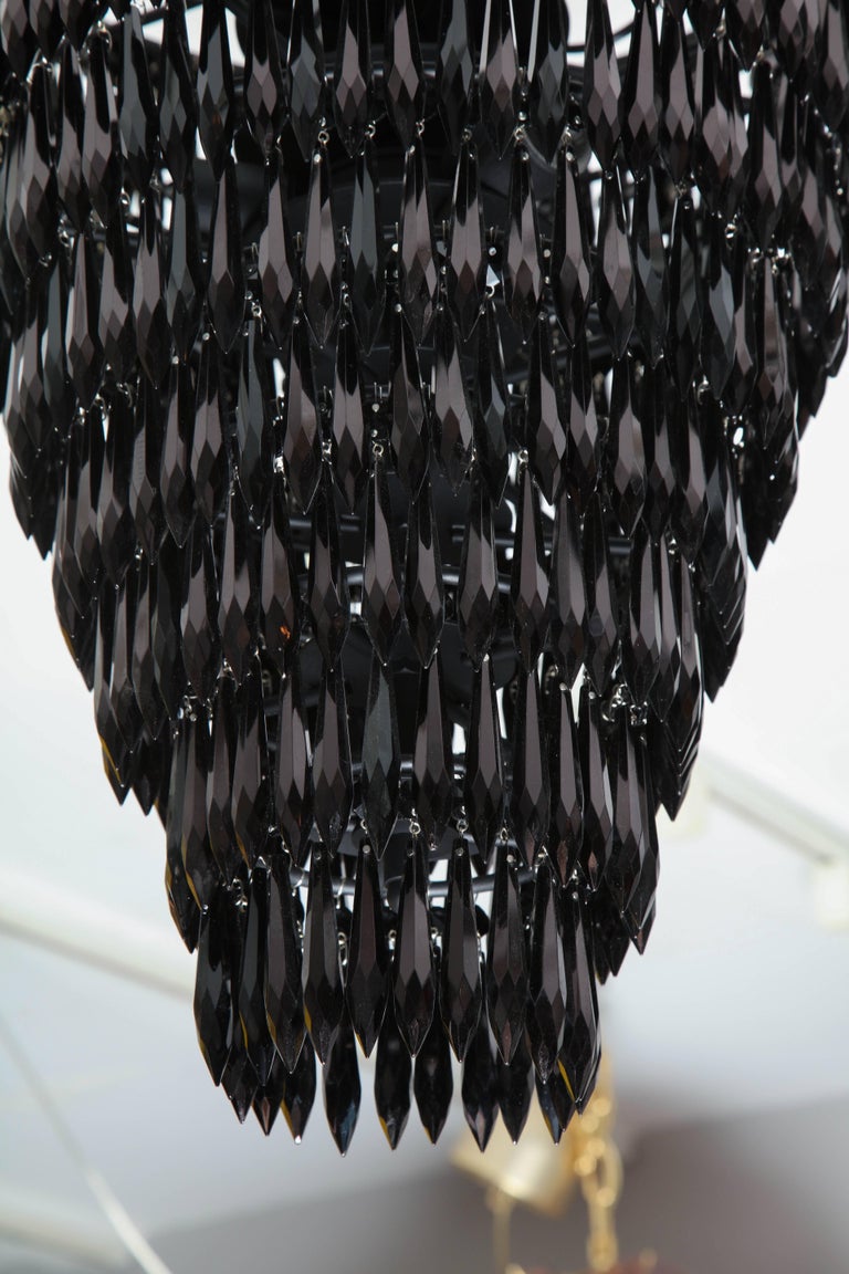 Pair of Custom Black Fringe Crystal Pendants For Sale at 1stDibs