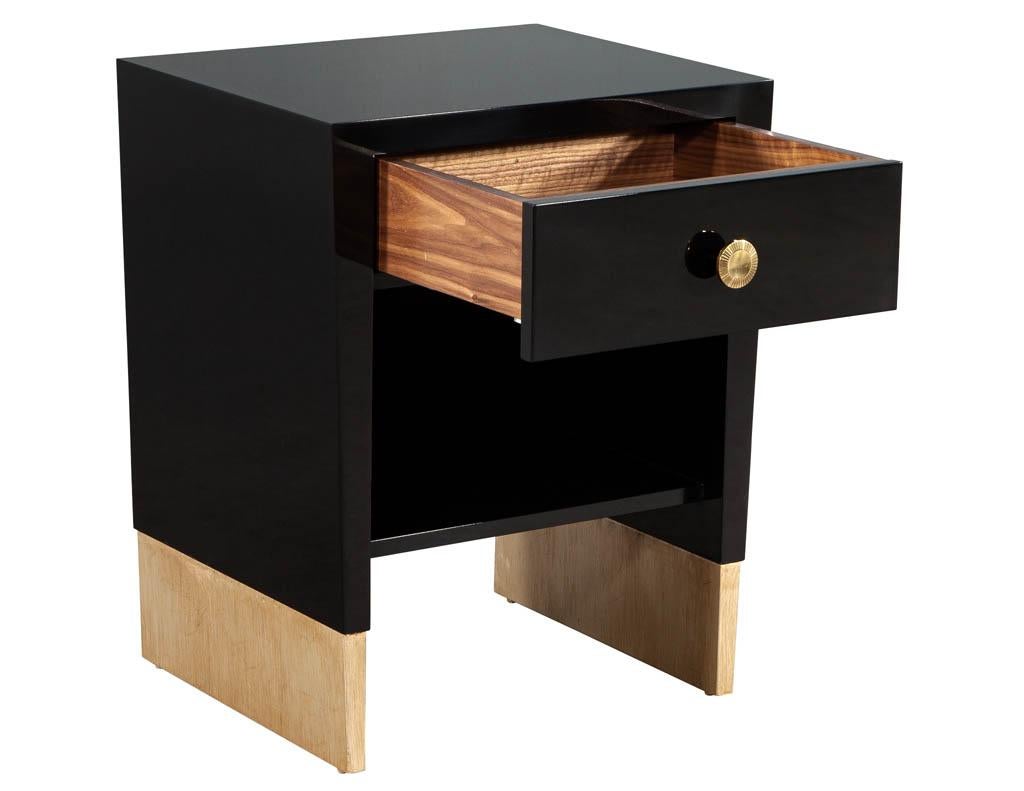 Modern Pair of Custom Black Lacquered Nightstand End Tables